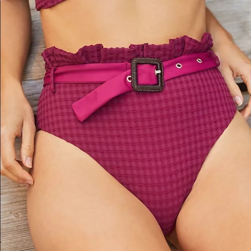 Anthropologie High-Waist Bikini Bottom in Raspberry